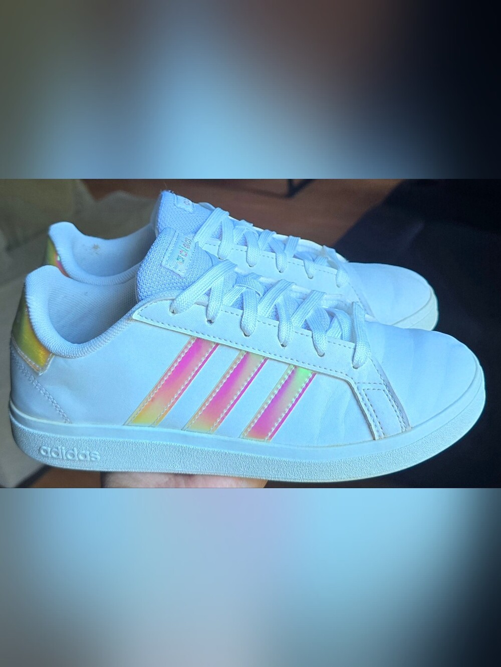 Sz 5 Big Kids ADIDAS GRAND COURT 2.0 'Cloud White Iridescent' Casual Shoes